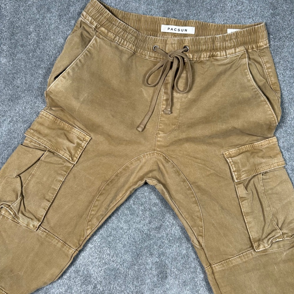 PacSun Slim Cargo Pants Mens Small Dark Tan Brown Elastic Waist - Picture 4 of 13